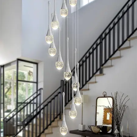 Long Crystal Raindrop Chandelier 12 Lights Foyer Pendant Lighting